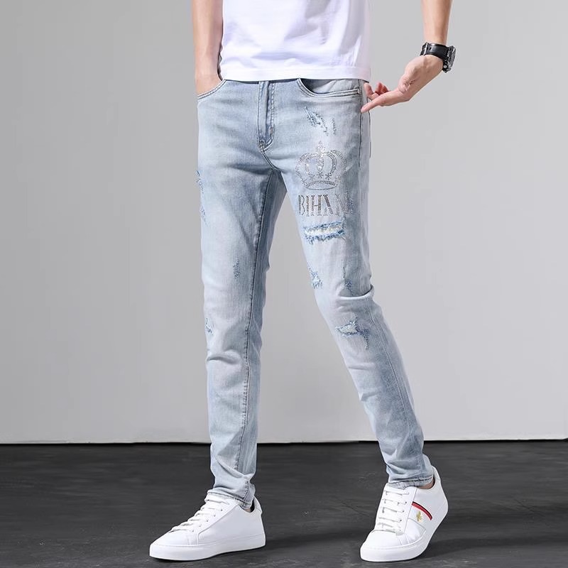高端烫钻刺绣牛仔裤男春秋新款潮