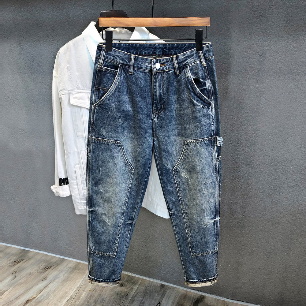 水洗复古港风百搭秋冬哈伦牛仔裤