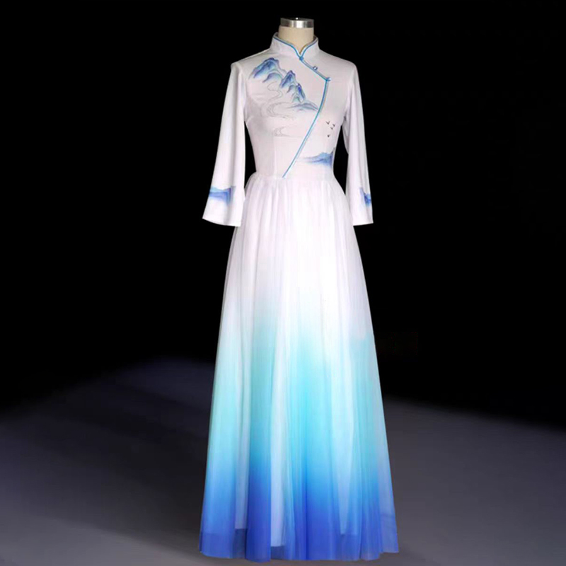 新款大合唱演出服男女长裙