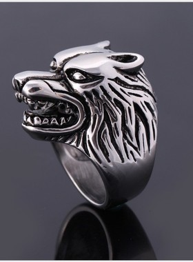 钛钢动物狼头男士夜店戒指