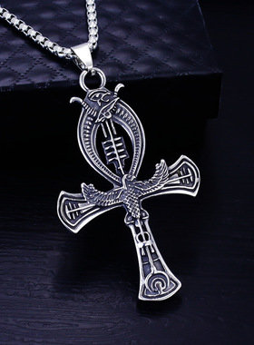 wish跨境货源符纹不锈钢安卡埃及风hiphop生命十字架吊坠项链男