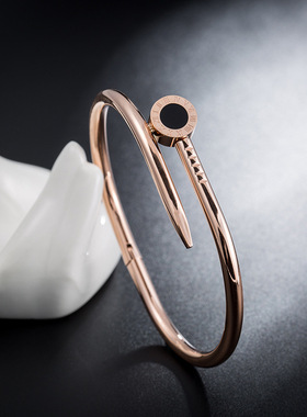 日韩风开口罗马数字钛钢钉子手镯