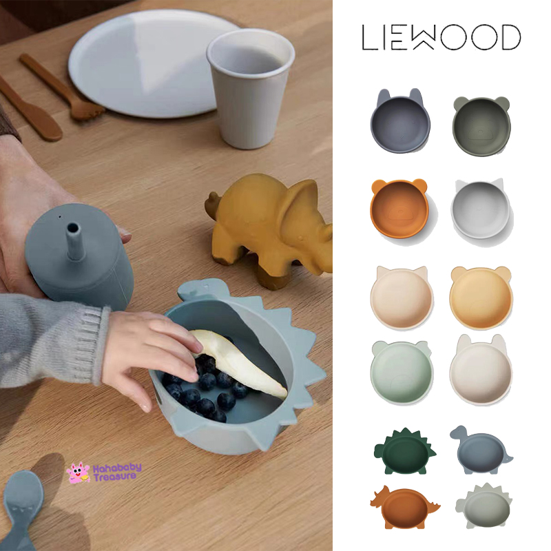 现货丹麦代购硅胶辅食餐盘恐龙碗