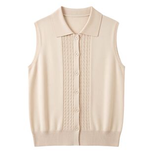 外套 外穿洋气上衣短裤 POLO领麻花纽扣针织马甲女春夏无袖 背心开衫