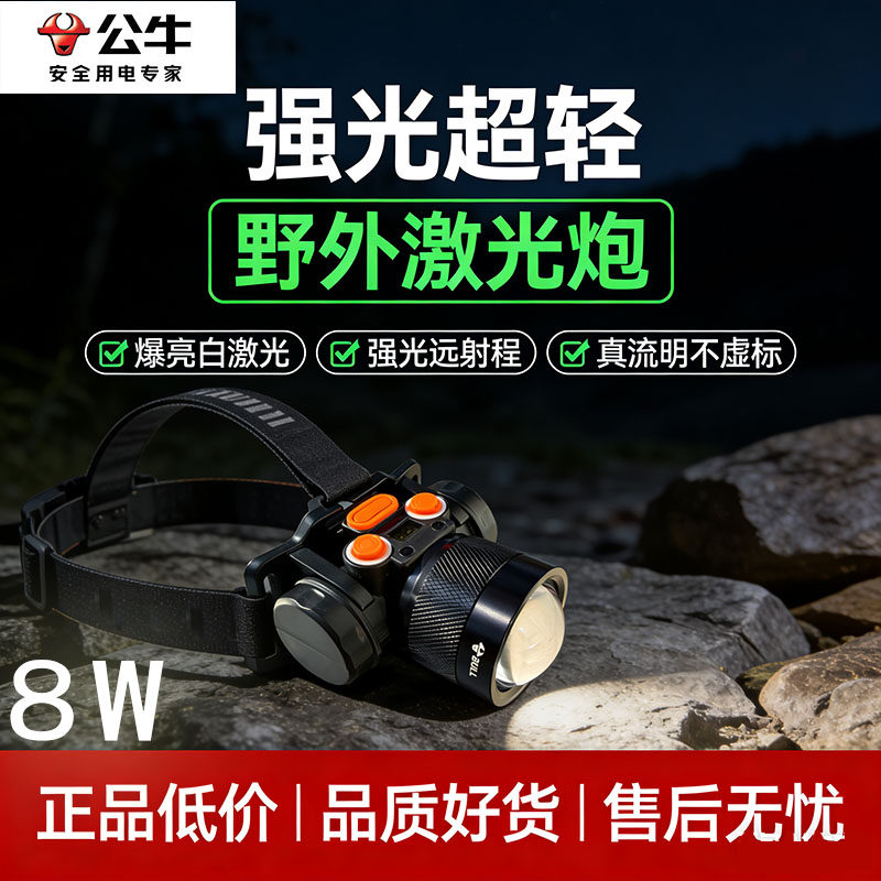 公牛头灯强光充电超亮远射户外头戴式钓鱼灯手电筒超轻锂电小矿灯