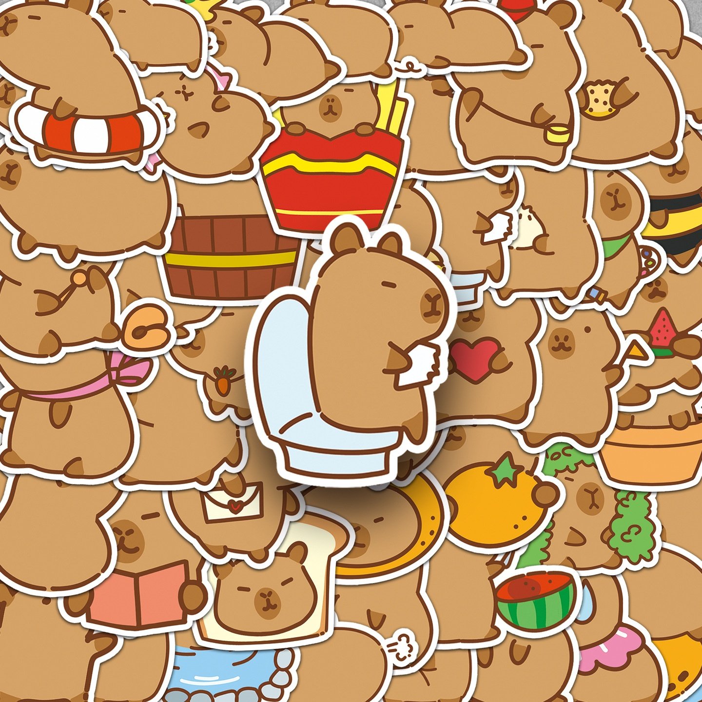 51张原创q版水豚贴纸手绘不侵权可爱动物diy手账咕卡水杯贴纸,文具电教/文化用品/商务用品,贴纸/立体贴纸,淘宝优惠券,粉丝福利购,淘宝优惠卷