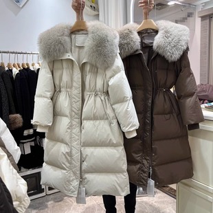 超大真狐狸毛羽绒服女长款韩国2025年冬新款收腰过膝加厚保暖外套