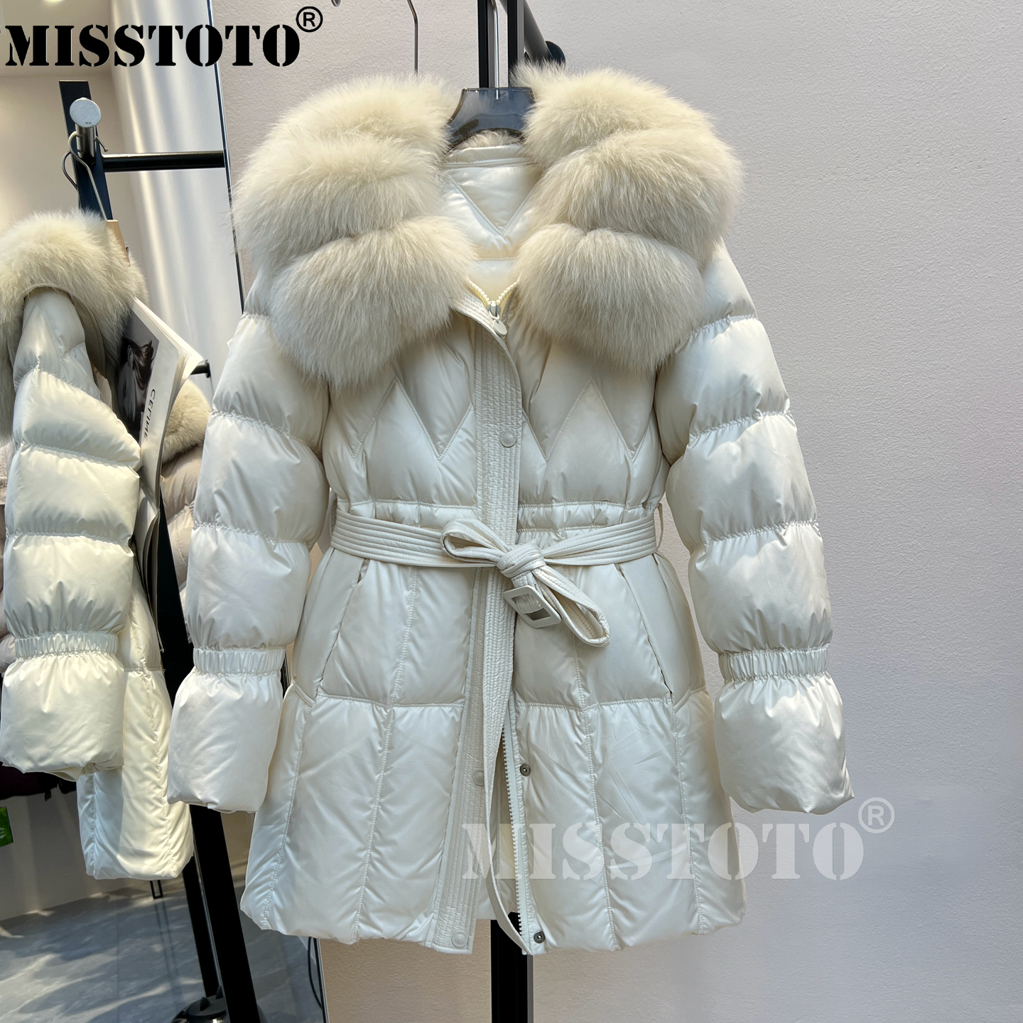 奢华超大狐狸毛领羽绒服女中长款