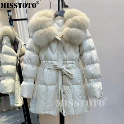 奢华超大狐狸毛领羽绒服女中长款