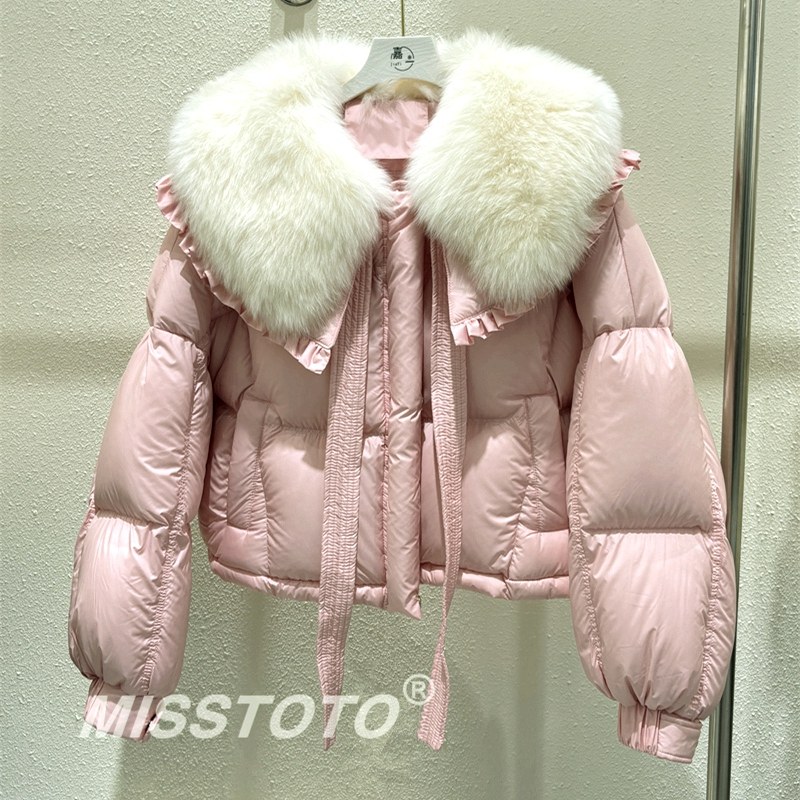 大毛领保暖白鹅绒羽绒服女短款