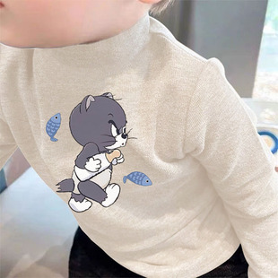 男童秋冬打底衫儿童德绒保暖上衣男宝宝内搭长袖猫和老鼠童装T恤