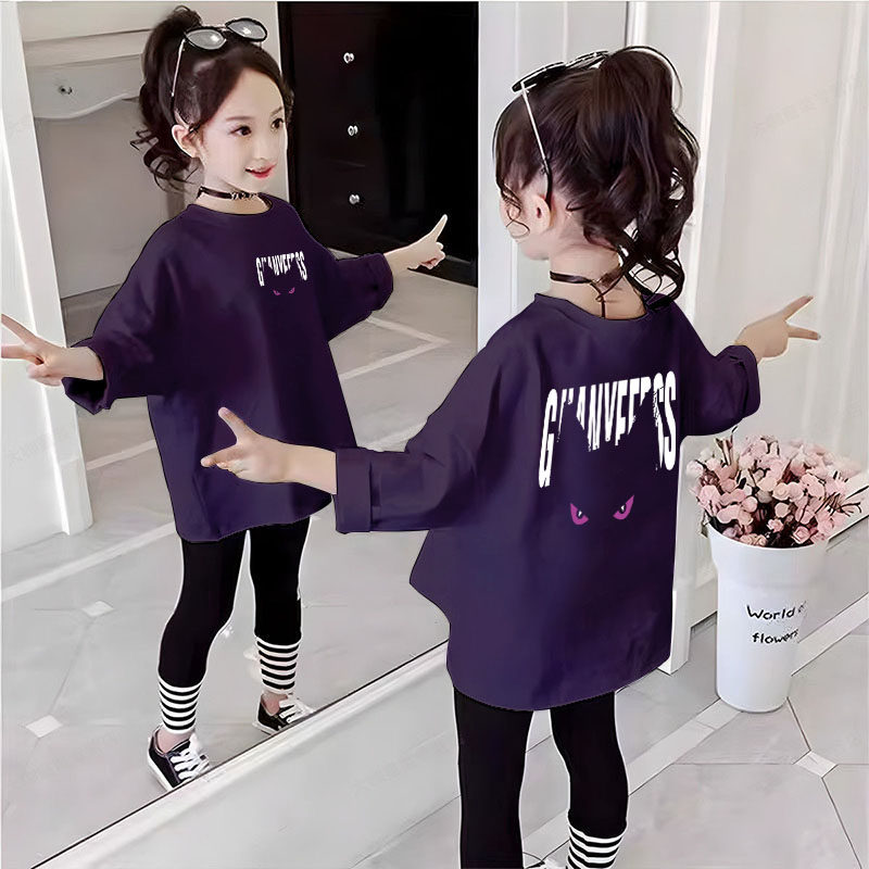 儿童春秋装纯棉长袖T恤可爱女童宽松上衣中大童春秋款百搭打底衫