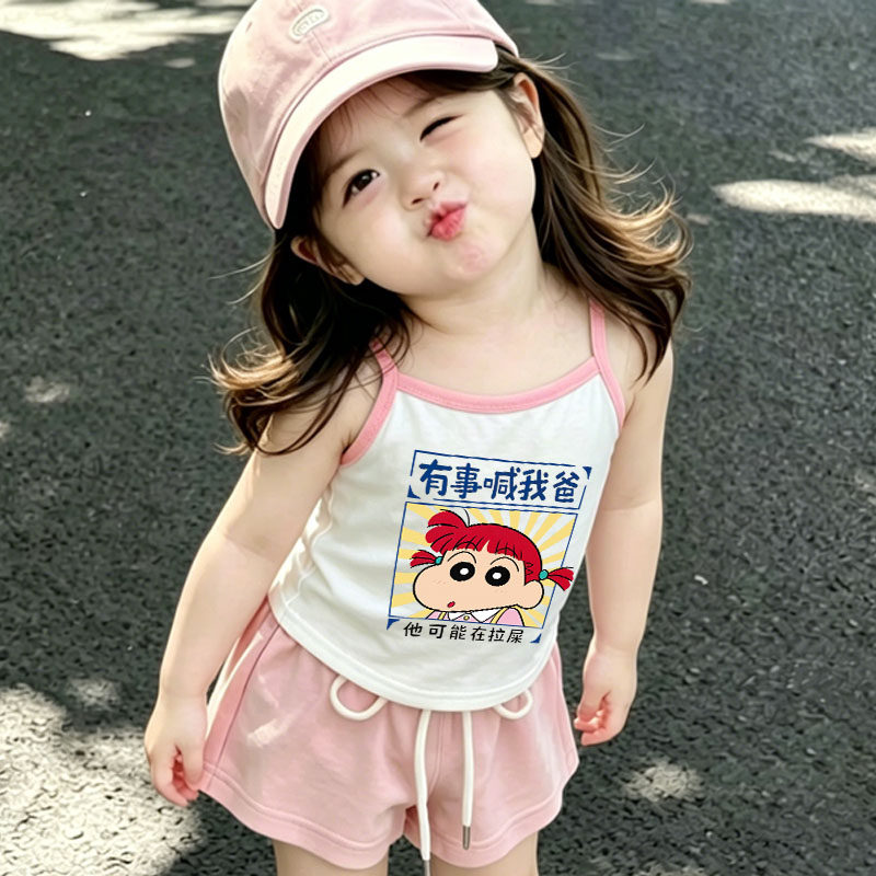 可爱女童吊带背心夏季款儿童无袖纯棉T恤小童女孩宝宝薄款打底衫