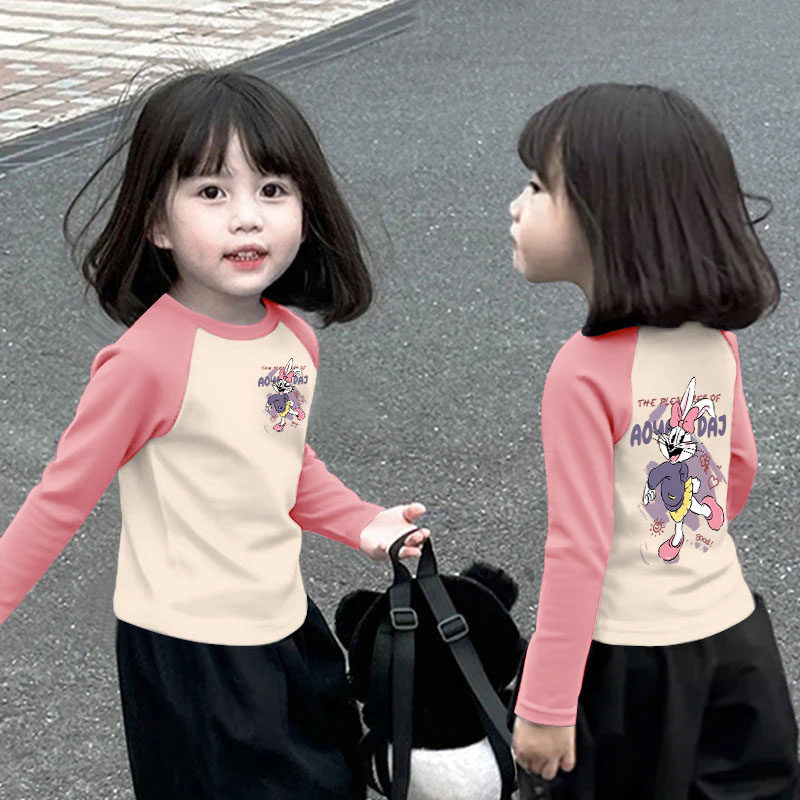 女童秋装打底衫中大童长袖春秋宽松上衣拼接拼色女孩洋气百搭T恤