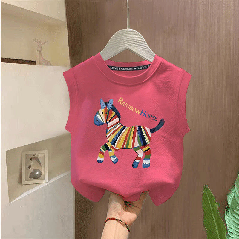 儿童纯棉无袖背心男童夏季阳光帅气T恤中大童宽松透气印花上衣潮