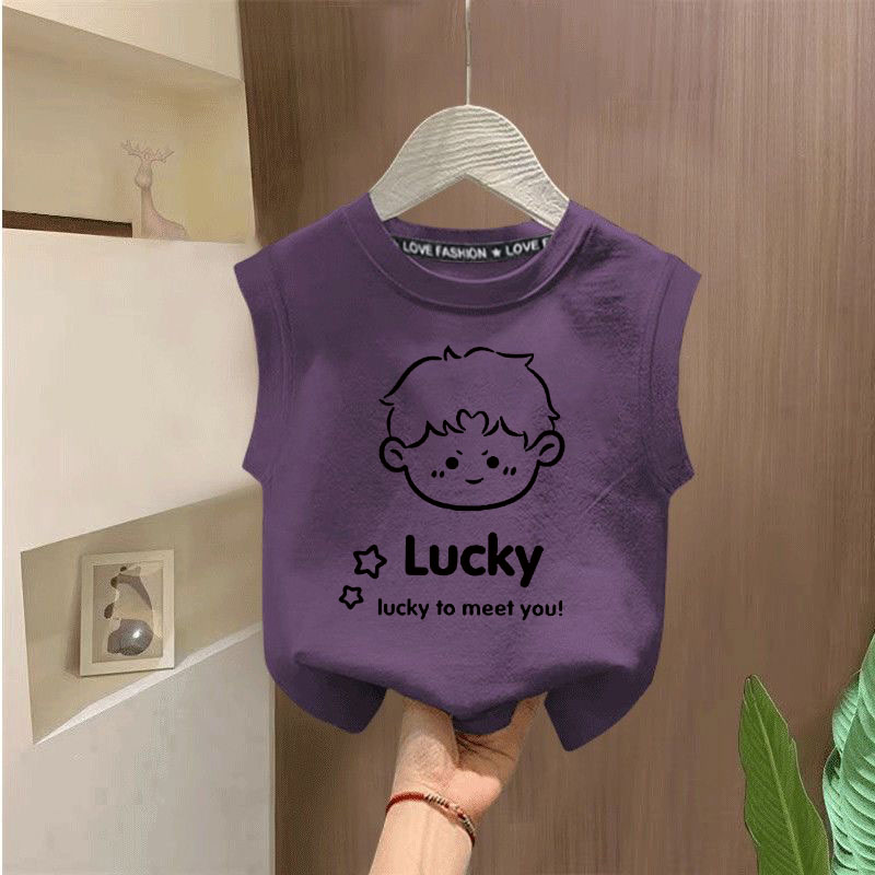 儿童纯棉无袖背心男童夏季阳光帅气T恤中大童宽松透气印花上衣潮