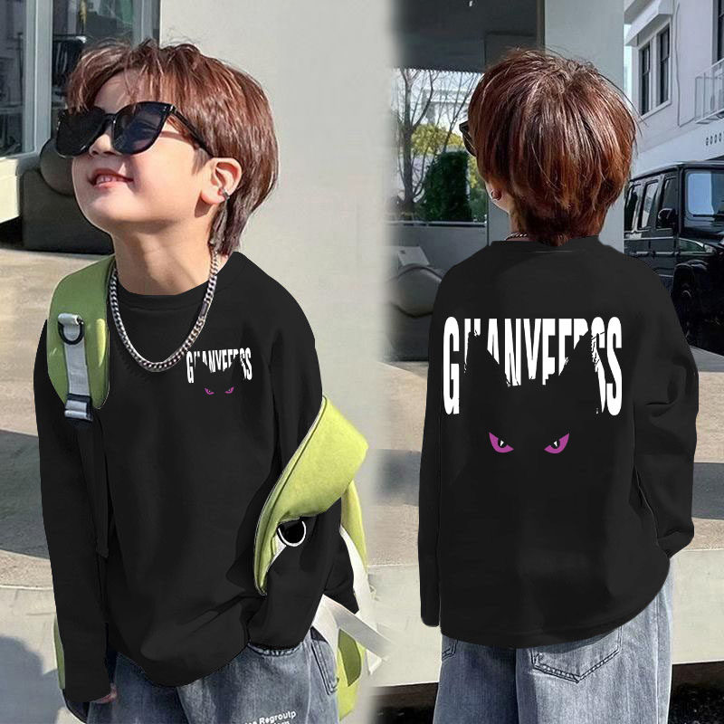 儿童春秋装纯棉长袖T恤帅气男童宽松上衣中大童春秋款百搭打底衫