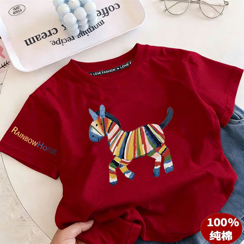 儿童卡通印花纯棉短袖男女童夏季新款短袖T恤中大童宽松半袖上衣