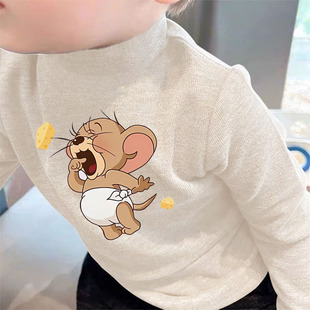 男童秋冬打底衫儿童德绒保暖上衣男宝宝内搭长袖猫和老鼠童装T恤