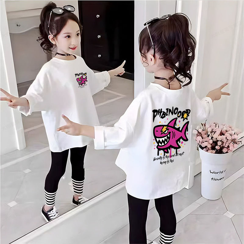 儿童春秋装纯棉长袖T恤可爱女童宽松上衣中大童春秋款百搭打底衫