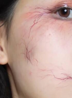 万圣节血丝淤青脸部贴纸装饰纹身贴真实恐怖伤痕妆容可洗恶搞派对