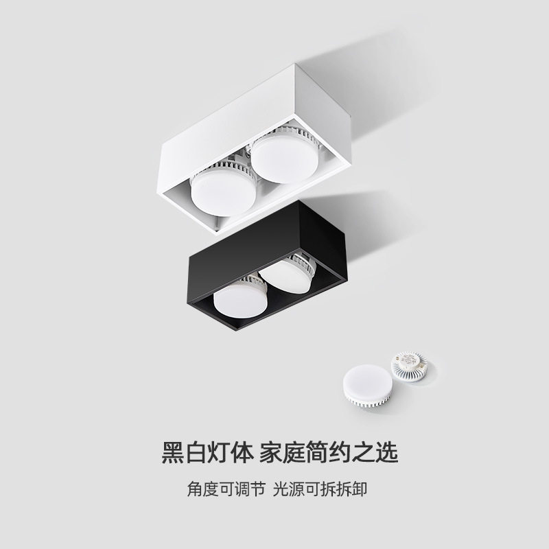 明装筒灯可调角度双头斗胆灯免打孔LED射灯盒仔天花灯客厅无主灯,家装灯饰光源,明装筒灯,淘宝优惠券,粉丝福利购,淘宝优惠卷