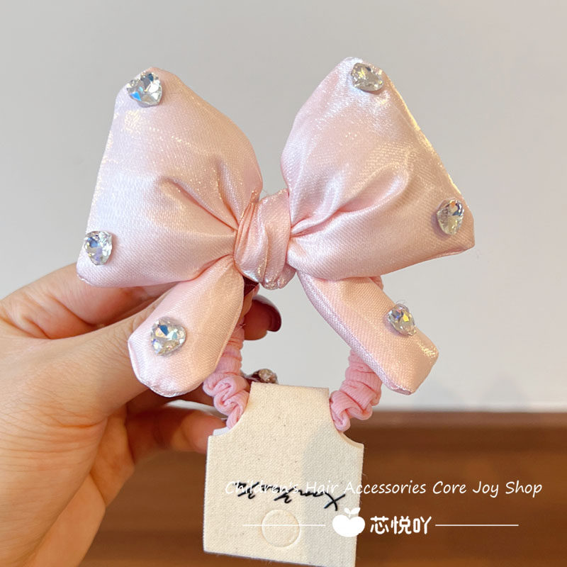 韩系镶钻蝴蝶结发圈色水钻发绳高端精致高级感头饰儿童粉色发饰