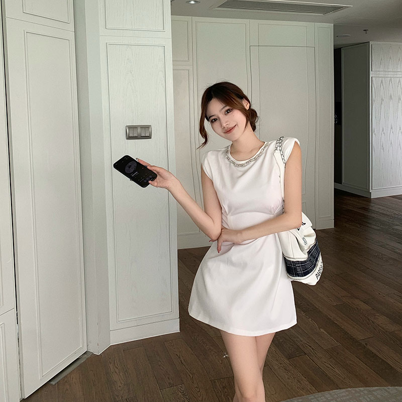 Real price! Drill chain air sleeveless A-line dress for women