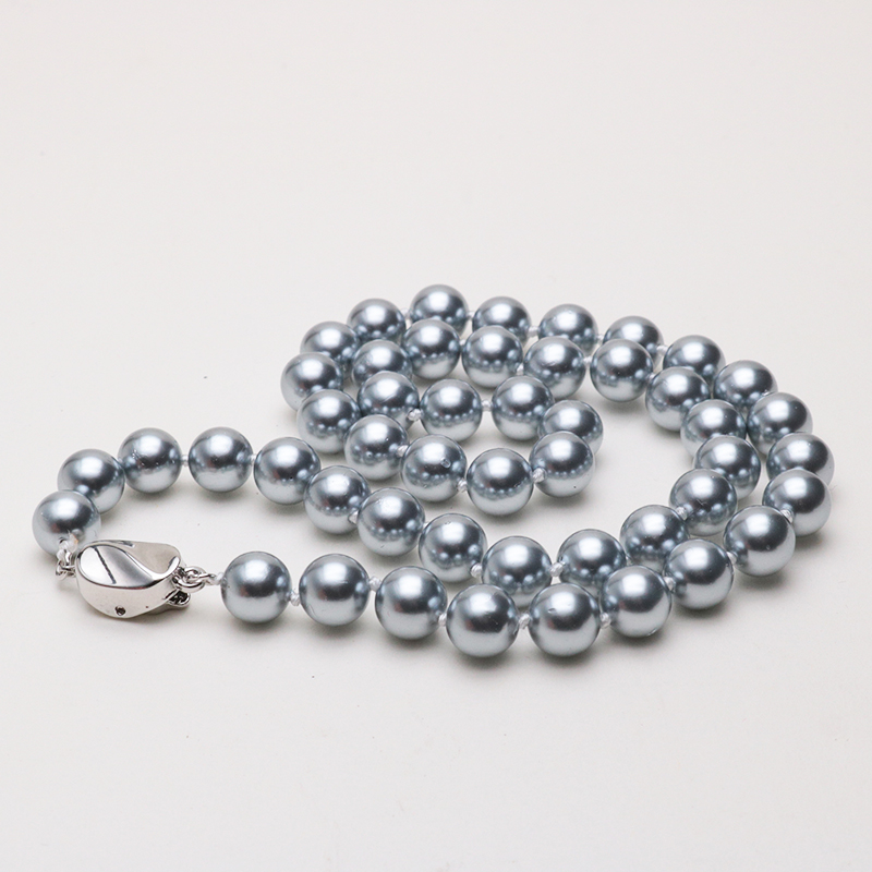 时尚贝壳珍珠项链女灰色贝珠正圆