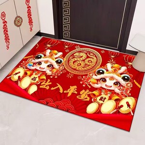硅藻泥入户门地毯2025蛇年新年地垫喜庆红色防滑脚垫家用门口垫子