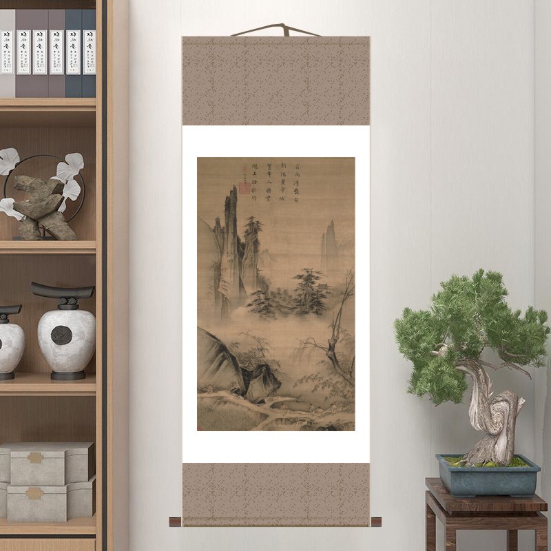 宋-马远-踏歌图水墨风景人物画高清真迹复制客厅玄关装饰画挂轴画