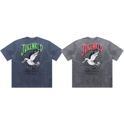 Juice WRLD藤蔓鸽子印花水洗破坏短袖T恤