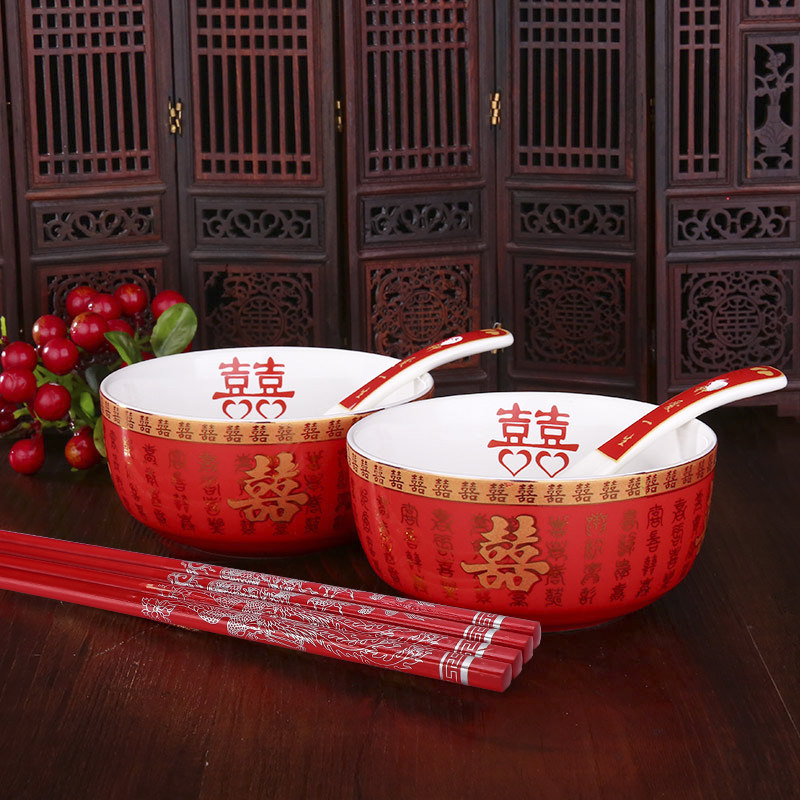 思泽 结婚喜碗 红色婚庆用品子孙碗新人陪嫁品套碗筷陶瓷对碗筷勺,节庆用品/礼品,喜碗/敬茶杯,淘宝优惠券,粉丝福利购,淘宝优惠卷