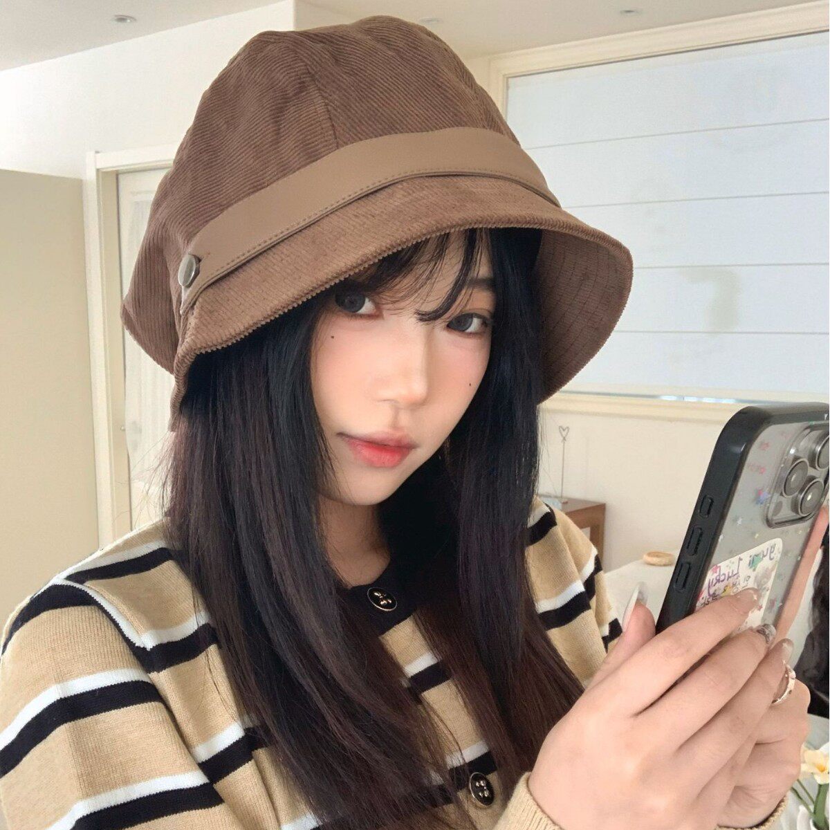 早秋复古棕色灯芯绒渔夫帽女百搭显脸小素颜遮脸盆帽美拉德风帽子