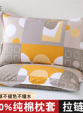 100%全棉枕头套一对装家用大号48x74cm学生宿舍单人纯棉枕套40x60
