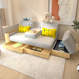 现代简约小户型客厅抽屉储物可收纳多功能日式 三人布艺沙发床两用