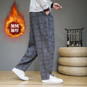 2023冬季新款风提花棉麻加绒加厚休闲裤男裤D839P80图片