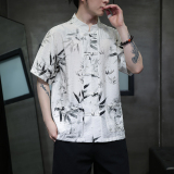 新中式男装风唐装夏季冰丝短袖衬衫复古盘扣半袖衬衣D913P65，男装民族服装，星座312B-2