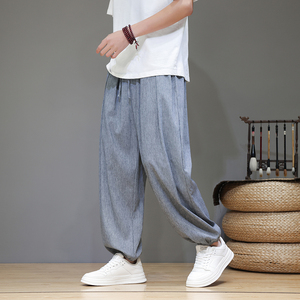 春季棉麻休闲裤男长裤子风复古加肥大码宽松束脚裤潮D922P70图片