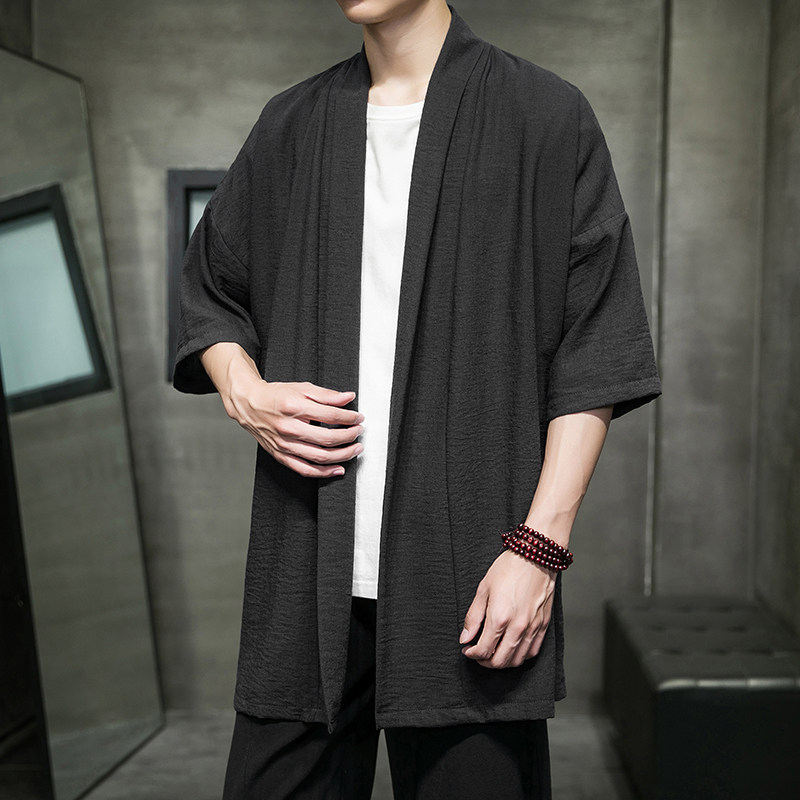 短袖外套男夏季中长款汉服披风风薄款防晒服宽松道袍D854P65,男装民族服装,星座312B-2