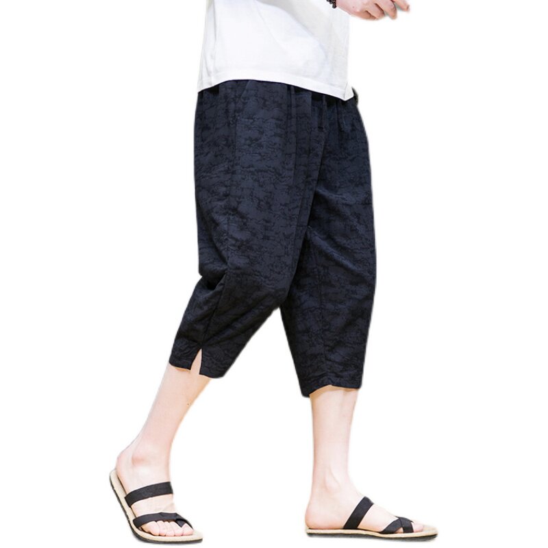 2023夏季新款山水提花全棉休闲风男裤宽松七分裤D764P60,男装休闲裤,星座312B-2