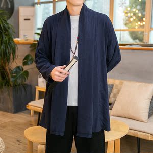 秋季风开衫低调立体细纹亚麻长袖开衫披风男外套春衣D609P90图片