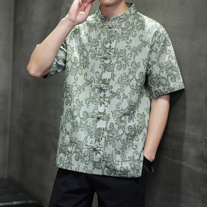 2025新款风夏季短袖提花宽松衬衫盘扣半袖男装D963P55图片