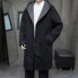 2025冬季新款风连帽中长款呢大衣男士拼色外套D907P155，男装毛呢大衣，星座312B-2