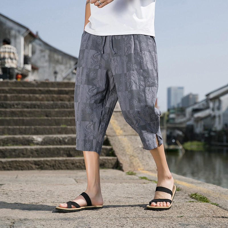 提花休闲全棉七分裤男夏风男装裤子宽松哈伦裤D830P55,男装休闲裤,星座312B-2