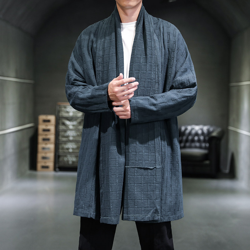 21秋季风开衫复古堆堆领亚麻长袖开衫防晒披风男外套D747P100,男装风衣,星座312B-2