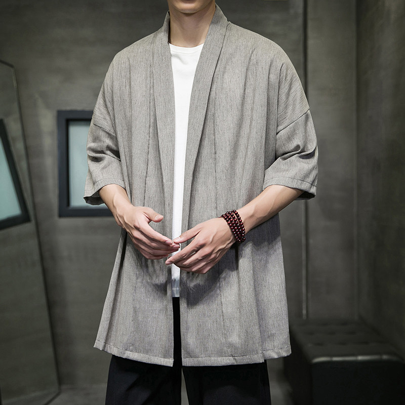 2023夏季新款冰丝风棉麻面料短袖男士开衫披肩外套D853P70,男装民族服装,星座312B-2