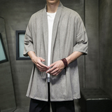 2023夏季新款冰丝风棉麻面料短袖男士开衫披肩外套D853P70，男装民族服装，星座312B-2
