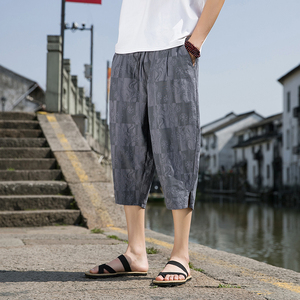 提花休闲全棉七分裤男夏风男装裤子宽松哈伦裤D830P55图片