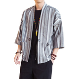 亚麻汉服男棉麻外套风复古道袍和服开衫夏季防晒服潮D553P65，男装针织衫/毛衣，星座312B-2
